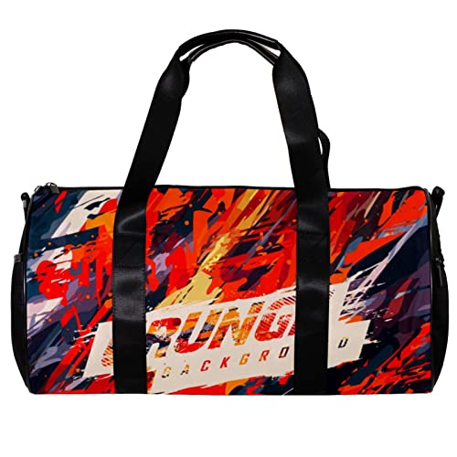 Runde Sporttasche mit abnehmbarem Schultergurt Grunge Hintergrund Training Handtasche Übernachtungstasche für Damen und Herren, mehrfarbig, 45x23x23cm/17.7x9x9in von DJROW