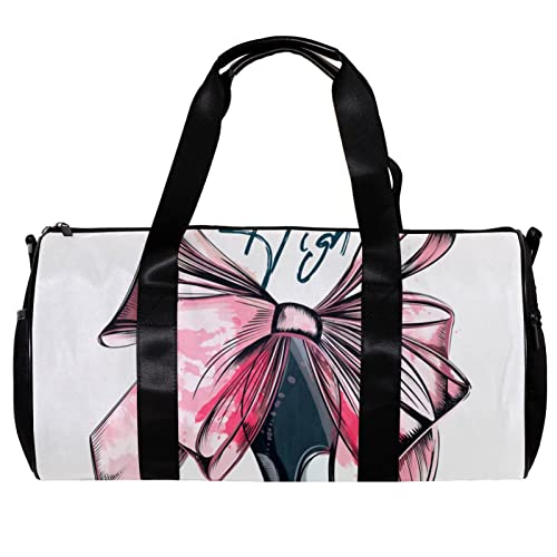 Runde Sporttasche mit abnehmbarem Schultergurt High Heel Schleife Training Handtasche Übernachtungstasche für Damen und Herren, mehrfarbig, 45x23x23cm/17.7x9x9in von DJROW