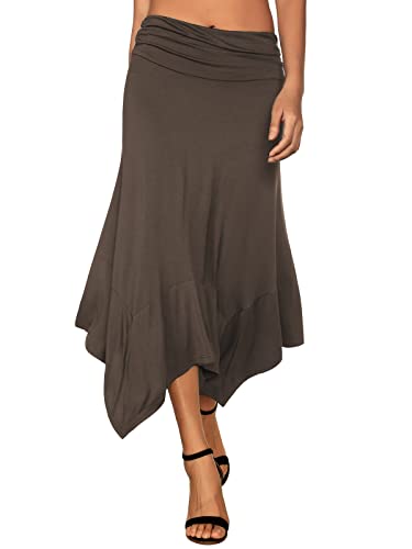 DJT Damen Elastisch Plissierte Taille Elegant Rock A-Linie Faltenrock Midi Rock mit Taschentuch Saum Tannenzapfen XL von DJT