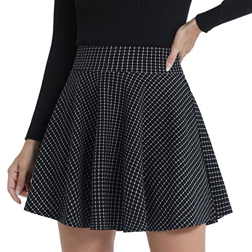 DJT Damen Mädchen Basic Solid Dehnbaren Informell Mini Skater Rock mit Shorts Schwarz kariert XXL von DJT