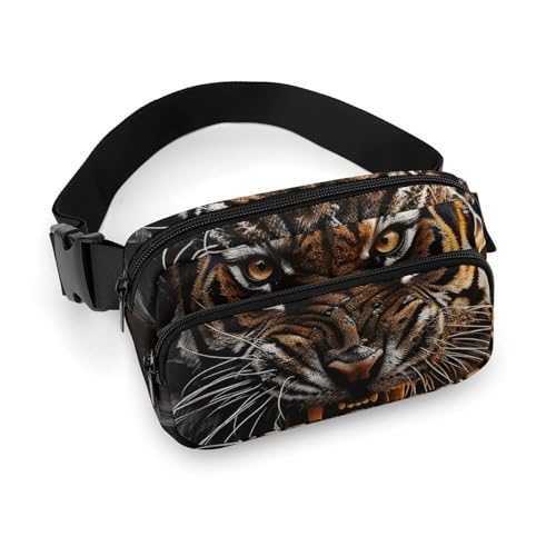 Bauchtasche für Damen und Herren, Hüfttasche, Crossbody-Tasche, wilder Tiger, Gürteltasche für Reisen, Laufen, Wandern, wilder Tiger, 20 x 13 cm, Hüfttasche, Wilder Tiger, 20x13cm, Hüfttasche von DJUETRUI