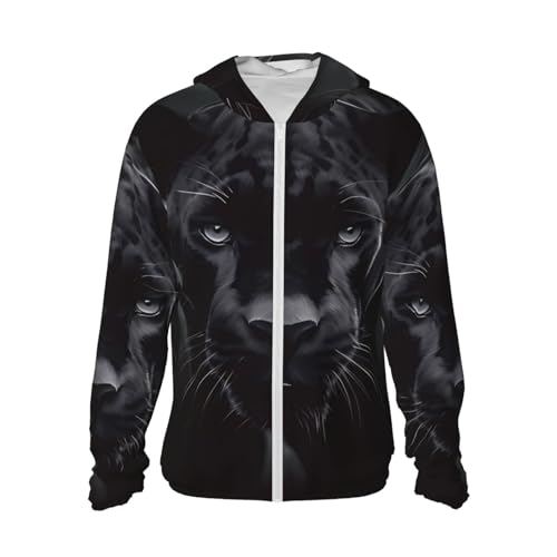 DJUETRUI Herren UPF 50+ Sonnenschutz Hoodie Animal Panther Jacke Langarm Leicht Schnell Trocknend Rashguard Sun Shirt, Schwarz, XL von DJUETRUI