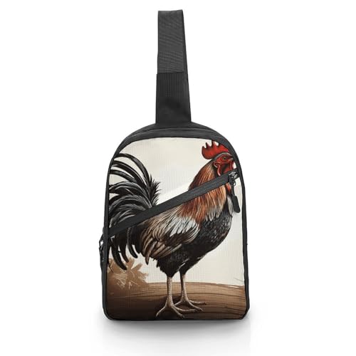 Schultertasche für Damen und Herren, Brusttasche, Hahn Tagesrucksack, Bauchtasche, Umhängetasche für Reisen, Hahn, Einheitsgröße, Crossbodyrucksäcke, Hahn, Einheitsgröße, Crossbody-Rucksäcke von DJUETRUI