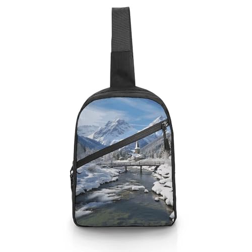 Schultertasche für Damen und Herren, Brusttasche, Winterlandschaft in den Alpen, Tagesrucksack, Bauchtasche, Crossbody-Tasche für Reisen, Winterlandschaft in den Alpen, Einheitsgröße, von DJUETRUI