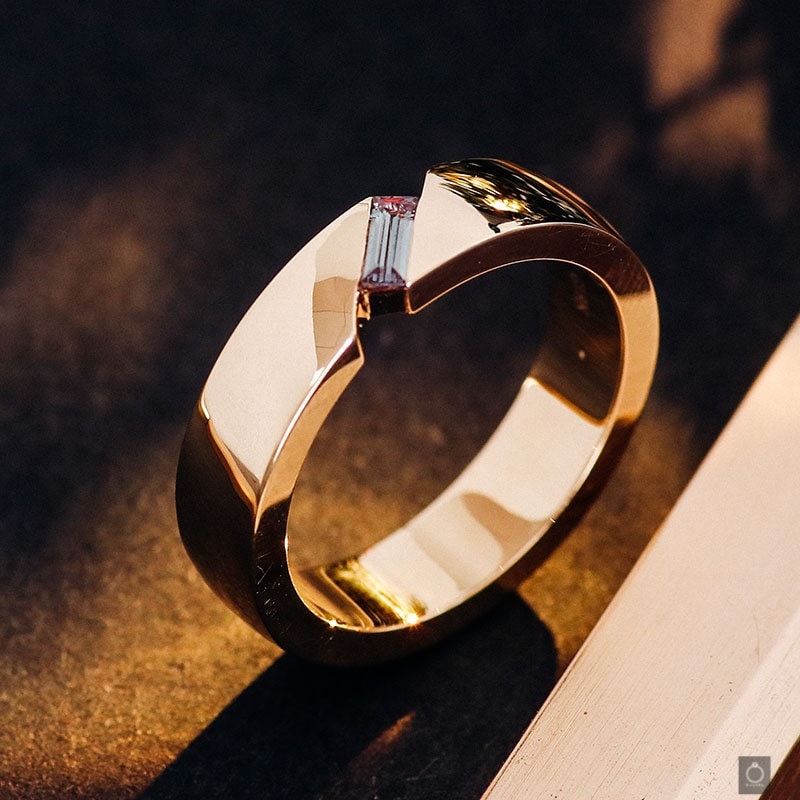 10K Gold Ehering | Band Mit Rechteck Diamant| Verlobungsring| Jubiläumsgeschenk Moissanite Ring| Geschenk Für Ihn| Einzigartiges Ihn von DJuvel