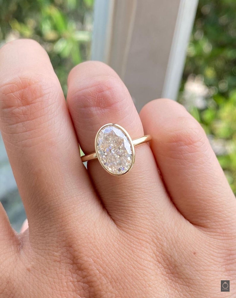 10K Gold Verlobungsring | Diamant Ehering|Solitär Oval Lünette Ehering Geschenk Für Sie| Versprechen Ring Einzeldiamant von DJuvel