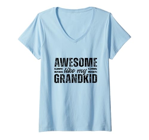 Damen Super wie mein Enkel, lustige Oma Opa -Geschenke T-Shirt mit V-Ausschnitt von DK Grandma Grandpa Gifts and Stuff