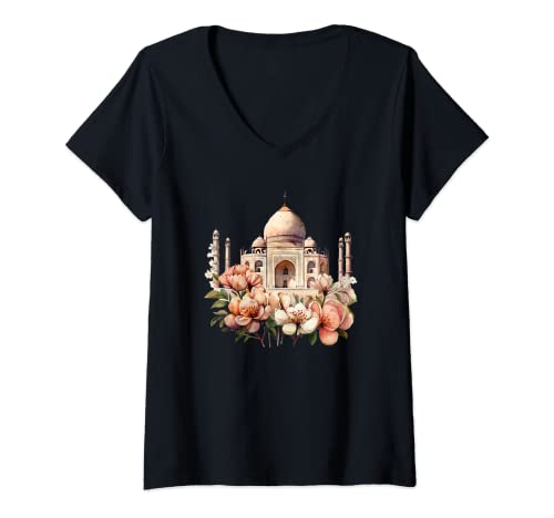 Damen Tolles Taj Mahal Indien Sightseeing Sehenswürdigkeit Motiv T-Shirt mit V-Ausschnitt Damen Tolles Taj Mahal Indien Sightseeing Sehenswürdigkeit Motiv T-Shirt mit V-Ausschnitt von DK1 Designs Beautiful Taj Mahal Indian India Agra