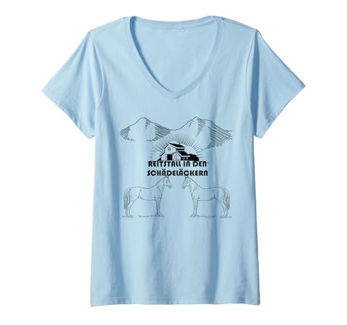 Damen Reitstall in den Schädeläckern T-Shirt mit V-Ausschnitt von DK1 Designs