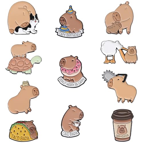 DKDDSSS 11 Stück Capybara Brosche, Cartoon Brosche Pin, Cartoon Tier Broschen Pins, Pins Anstecknadeln Set, für Frauen Männer Kinder Geschenk Jacken Rucksäcke Hut DIY Handwerk von DKDDSSS