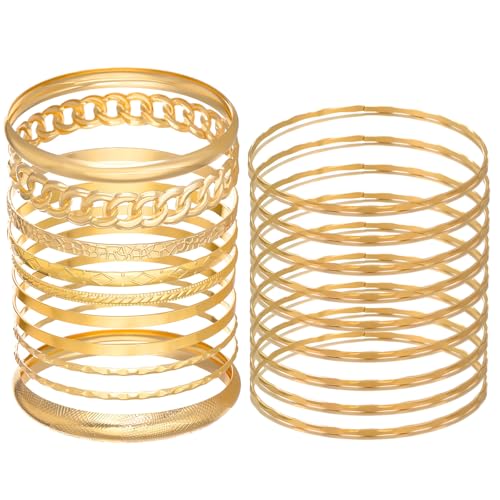 DKDDSSS 19 Stück Armreif Gold, Armband Damen Gold, Punk Armreif Set, Boho Multi Armband Set, Indischer Schmuck, für Frauen und Mädchen von DKDDSSS