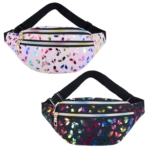 DKDDSSS 2 Stück Bauchtasche Damen, Damen Wasserdicht Gürteltasche, Kinder Mädchen Bauchtasche, Glitzer Schmetterlingsdruck Mode Bauchtasche, Für Reise Wandern DKDDSSS 2 Stück Bauchtasche Damen, Damen Wasserdicht Gürteltasche, Kinder Mädchen Bauchtasche, Glitzer Schmetterlingsdruck Mode Bauchtasche, Für Reise Wandern von DKDDSSS