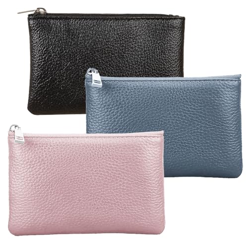 DKDDSSS 3 Stück Portemonnaie, Lychee Muster Münze Geldbeutel, Mini Geldbörse, Münzbörse Kleines, für Kreditkarten Ausweis Schlüssel Lippenstift Headset (Schwarz+Blau+Rosa) von DKDDSSS