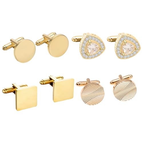 DKDDSSS 4 Paar Manschettenknöpfe Herren, Herren Personalisierte Manschettenknöpfe, Gold Mattiert Runde Manchettenknoepfe, für Anzug Hemd Hochzeit Business von DKDDSSS