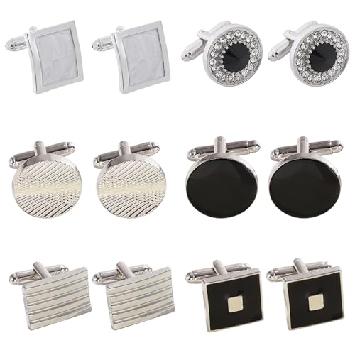 DKDDSSS 6 Paar Manschettenknöpfe Herren, Herren Personalisierte Manschettenknöpfe, Klassische Hochzeit Business Vintage Hemd Manschettenknöpfe, für Anzug Hemd Hochzeit Business (Schwarz und Silber) von DKDDSSS
