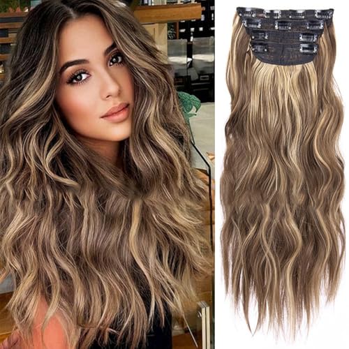 DKDDSSS Clip in Extensions, 4Pcs Blond Hair Extensions Clip in Haarverlängerungen 55cm, Haarverlängerungen mit Clips, Synthetisches Haarteil Für Frauen Mädchen von DKDDSSS