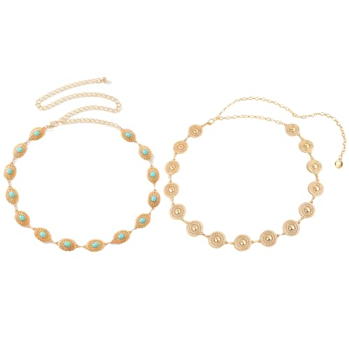 DKDDSSS Damen Kettengürtel Gold - 2 Stück Stilvoller Hüftgürtel und Taillengürtel in Gold, Kettengürtel mit edler Gürtelkette - Goldener Gürtel für Damen, Hochwertiger Gold Gürtel von DKDDSSS