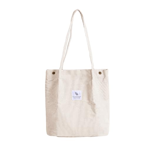 DKDXID Cord Umhängetasche Damen Shopper Cord Tasche Damen Tote Bag Tasche Stoff Beutel Tasche Große Kord Handtasche Schultertasche Aesthetic Henkeltaschen Beutel Lässige Stofftasche-Beige von DKDXID