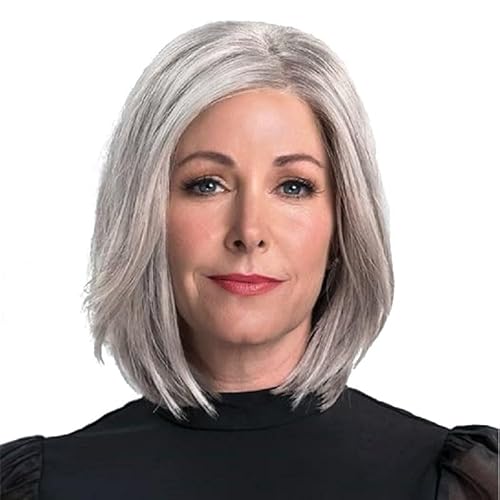 Kurze, graue Perücken für Damen. Nicht leicht zu verformen, kurze graue Perücken mit Pony, geschwollene natürliche Form, graue Bob-Perücke ist geeignet für Frauen mittleren Alters und ältere Frauen von DKE&YMQ