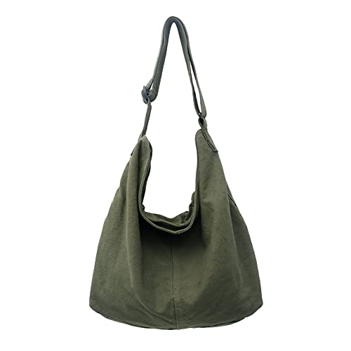 Canvas Crossbody Tasche für Damen, große Kapazität, solide Messenger Bag, Hobo-Taschen, lässige Denim-Crossbody-Tasche mit verstellbaren Schultergurten für Reisen, Schule, Einkaufen, A01-grün, 36 EU von DKIIL NOIYB