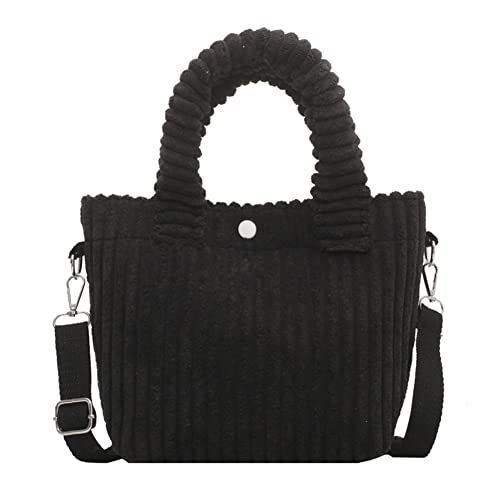 Cord-Tragetasche für Frauen, Mini-Cord-Handtasche, Geldbörse, Griff oben, Geldbörse, niedliche Cord-Tasche mit Reißverschluss, doppelte Schultergurte, ästhetische Y2K-Tragetasche, 27 cm, A01-black von DKIIL NOIYB