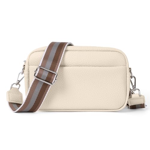 DKIIL NOIYB Crossbody-Tasche für Damen, klein, echtes Leder, Damen-Umhängetasche, weiß, Crossbody-Kameratasche, abnehmbarer breiter Riemen, Schultertasche, Geldbörse, X-a01 Beige, 23 von DKIIL NOIYB