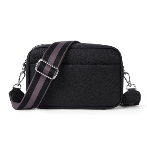 DKIIL NOIYB Crossbody Tasche für Frauen, Kleine Echtes Leder Damen Cross-body-Taschen Weiß Crossbody Kameratasche Abnehmbarer Breiter Gurt Umhängetasche Geldbörse, X-a02 Schwarz, 23 von DKIIL NOIYB