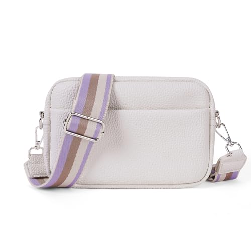 DKIIL NOIYB Crossbody Tasche für Frauen, Kleine Echtes Leder Damen Cross-body-Taschen Weiß Crossbody Kameratasche Abnehmbarer Breiter Gurt Umhängetasche Geldbörse, X-a03 Weiß, 23 von DKIIL NOIYB