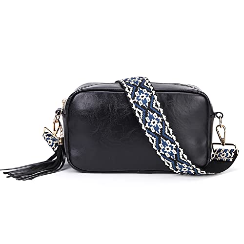 DKIIL NOIYB Crossbody Tasche für Frauen, Kleine Echtes Leder Damen Cross-body-Taschen Weiß Crossbody Kameratasche Abnehmbarer Breiter Gurt Umhängetasche Geldbörse, X02-schwarz, 25 von DKIIL NOIYB