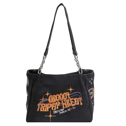 DKIIL NOIYB Canvas Tasche Damen Umhängetasche mit Buchstabenstickerei Groß Handtasche Damen Y2k Tasche Vintage Tote Bag Canvas Hobo Bag von DKIIL NOIYB