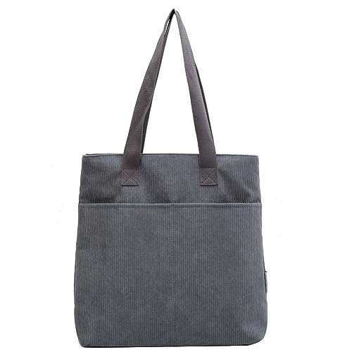 DKIIL NOIYB Cord Umhängetasche für Damen, Große Einkaufstasche für Damen Lässige Tragetasche Canvas Tasche Damen Tote Bag mit Reißverschluss von DKIIL NOIYB