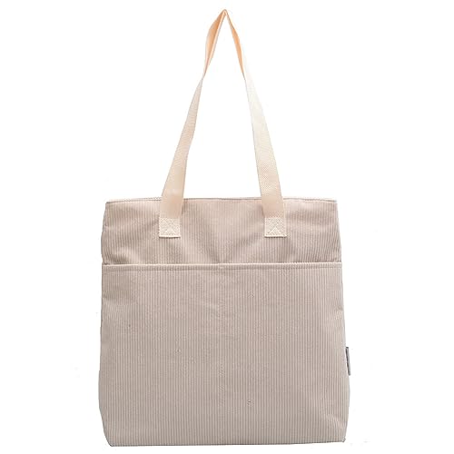 DKIIL NOIYB Cord Umhängetasche für Damen, Große Einkaufstasche für Damen Lässige Tragetasche Canvas Tasche Damen Tote Bag mit Reißverschluss von DKIIL NOIYB