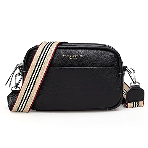 DKIIL NOIYB Crossbody Tasche für Frauen, Kleine Echtes Leder Damen Cross-body-Taschen Weiß Crossbody Kameratasche Abnehmbarer Breiter Gurt Umhängetasche Geldbörse, Schwarz , 22 von DKIIL NOIYB