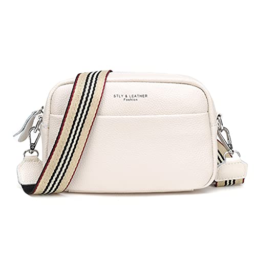 DKIIL NOIYB Crossbody Tasche für Frauen, Kleine Echtes Leder Damen Cross-body-Taschen Weiß Crossbody Kameratasche Abnehmbarer Breiter Gurt Umhängetasche Geldbörse, weiß, 22 von DKIIL NOIYB