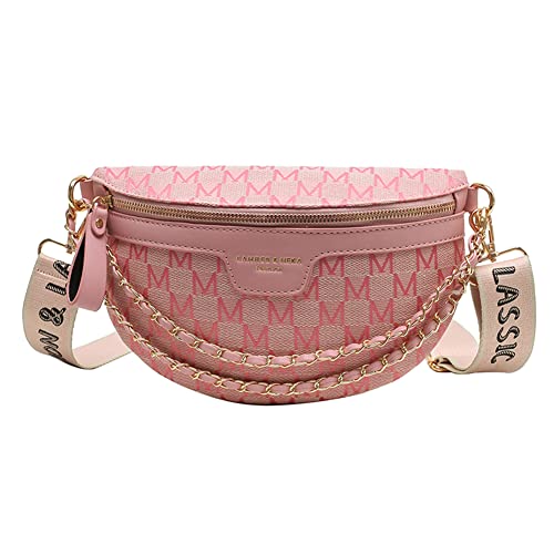 DKIIL NOIYB Damen Leder Umhängetasche, Leder Geldbörse mit Reißverschluss, Moderne Brusttasche mit breitem Schultergurt Messenger Sattel Crossbody Taschen Leder Bauchtasche, C03-pink, 23 von DKIIL NOIYB