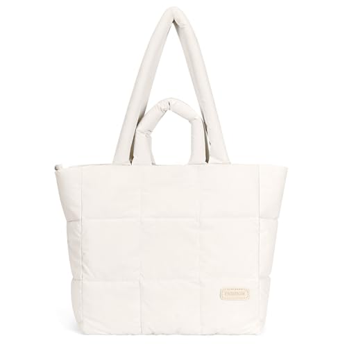 DKIIL NOIYB Puffy Tote Bag für Damen Puffer Bag aus Baumwolle Gesteppte Shopper Tasche Große Hobo Tasche Einfarbige Stepptasche Umhängetasche Große Einkaufstaschen von DKIIL NOIYB