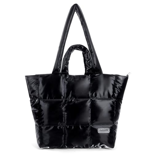 DKIIL NOIYB Puffy Tote Bag für Damen Puffer Bag aus Baumwolle Gesteppte Shopper Tasche Große Hobo Tasche Einfarbige Stepptasche Umhängetasche Große Einkaufstaschen von DKIIL NOIYB