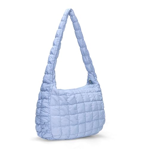 DKIIL NOIYB Gesteppte Tragetasche Puffy Tote für Frauen, leichte Puffy Tragetasche Gittermuster gesteppte Handtaschen 45,7 cm große Kapazität Baumwollpolsterung Umhängetasche 45 cm, A07 - hellblau, von DKIIL NOIYB