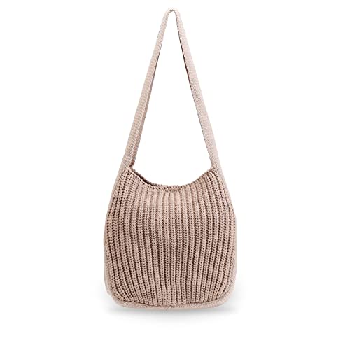 DKIIL NOIYB Gestrickte Schultertasche für Frauen, Häkeltaschen Große Kapazität Gestrickte Tote Bag Häkeln Hobo-Tasche Strandtasche Umhängetasche Handtasche Tote Einkaufstasche, 01-khaki von DKIIL NOIYB