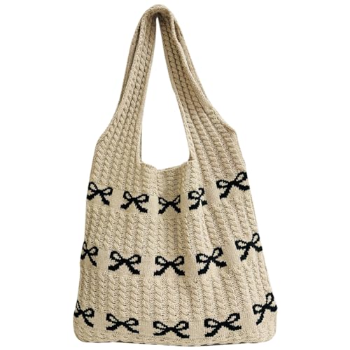 DKIIL NOIYB Gestrickte Umhängetasche Gehäkelte Einkaufstasche Herz Handtasche Hobo Bag Strick Tragetasche Häkeltasche Herz Strandtasche Tote Bag Teenager Mädchen Shopper Tasche (B1-Schwarz) von DKIIL NOIYB