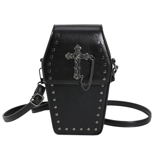 DKIIL NOIYB Halloween Umhängetasche Gothic Tasche Halloween Geschenk Retro PU Ledertasche Lustige Kawaii Sarg Form Totenkopf Tasche von DKIIL NOIYB