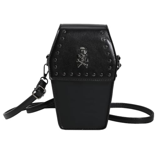 DKIIL NOIYB Halloween Umhängetasche Gothic Tasche Halloween Geschenk Retro PU Ledertasche Lustige Kawaii Sarg Form Totenkopf Tasche von DKIIL NOIYB