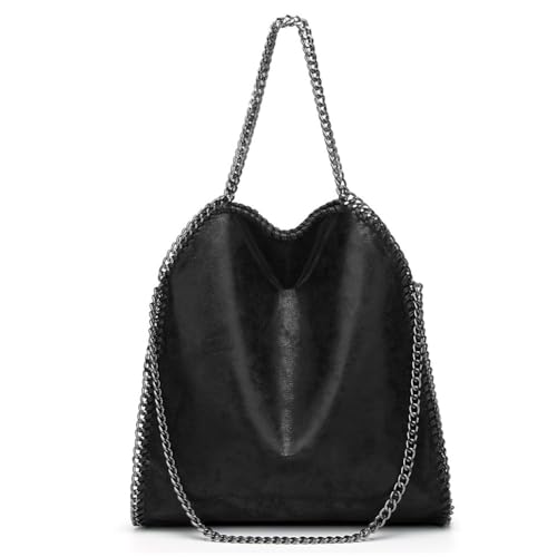 DKIIL NOIYB Kette Schultertasche PU Leder Umhängetasche Kettentasche Groß Hobo Tasche mit kettenhenkel Handtasche Groß Lässige Crossbody Bag Shopper Tasche Damen Groß Tote Bag von DKIIL NOIYB