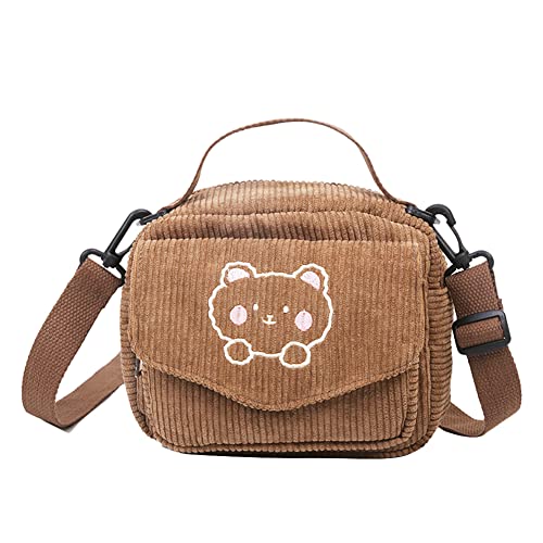 DKIIL NOIYB Niedliche Kawaii Geldbörse Bär Crossbody Kawaii Tasche Cord-Umhängetasche Kawaii Geldbörse mit breitem verstellbarem Riemen Niedliche Taschen Ästhetik für Teen Mädchen, A02-braun, 50 EU von DKIIL NOIYB