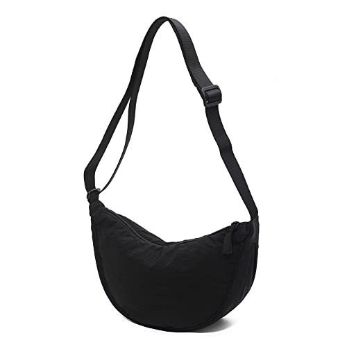 DKIIL NOIYB Nylon Halbmond Bag Einfarbige Umhängetasche Gürteltasche Lässige Crossbody Bag Damen für Damen Hobo Bag mit Verstellbarer Schultergurt für Einkaufen Verabredungen Reisen von DKIIL NOIYB