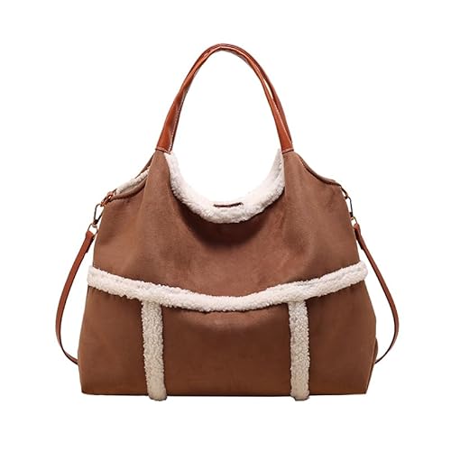 DKIIL NOIYB Plüsch Handtasche Wildleder Umhängetasche Puffy Tote Bag mit Geldbörse Verstellbarer Schultergurt Schultertaschen für Damen von DKIIL NOIYB