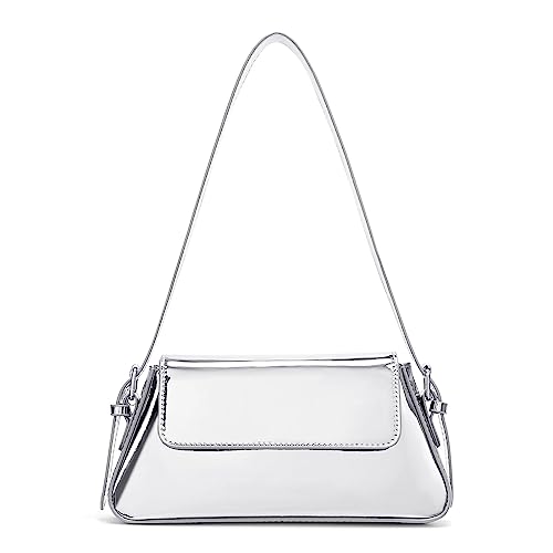 DKIIL NOIYB Silberne Geldbörse Abendtasche für Frauen Y2k Silber Geldbörse Hobo Tasche PU Leder Tote Handtasche Satteltasche Party Geldbörsen Trendy Clutch Geldbörsen Crossbody Taschen 26 cm, von DKIIL NOIYB