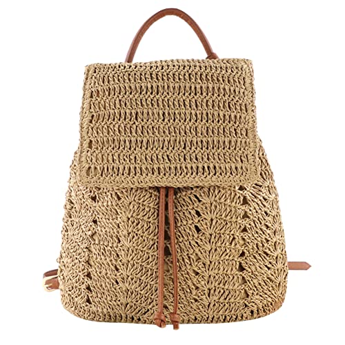 DKIIL NOIYB Stroh Strandtasche Für Frauen Stroh Handtasche Rucksack Boho Gewebt Hohl Stroh Rucksack Casual Stroh Strand Rucksack Für Sommer Strand Urlaub, 01-Hellbraun, 58 von DKIIL NOIYB