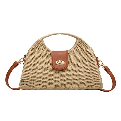 DKIIL NOIYB Stroh-Umhängetasche, Strandtaschen für Frauen, gewebte Rattan-Strohtasche Top Griff Strandtasche Korb Geldbörse Schultertaschen Rattantasche für Reisen Urlaub, A01-beige von DKIIL NOIYB