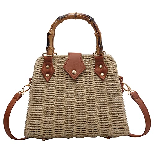 DKIIL NOIYB Stroh-Umhängetasche, Strandtasche für Damen, gewebte Rattan-Strohtasche, Tragegriff oben, Strandtasche, Korb, Geldbörse, Schultertaschen, Rattan-Tasche für Reisen, Urlaub, B01-Beige, 24cm von DKIIL NOIYB